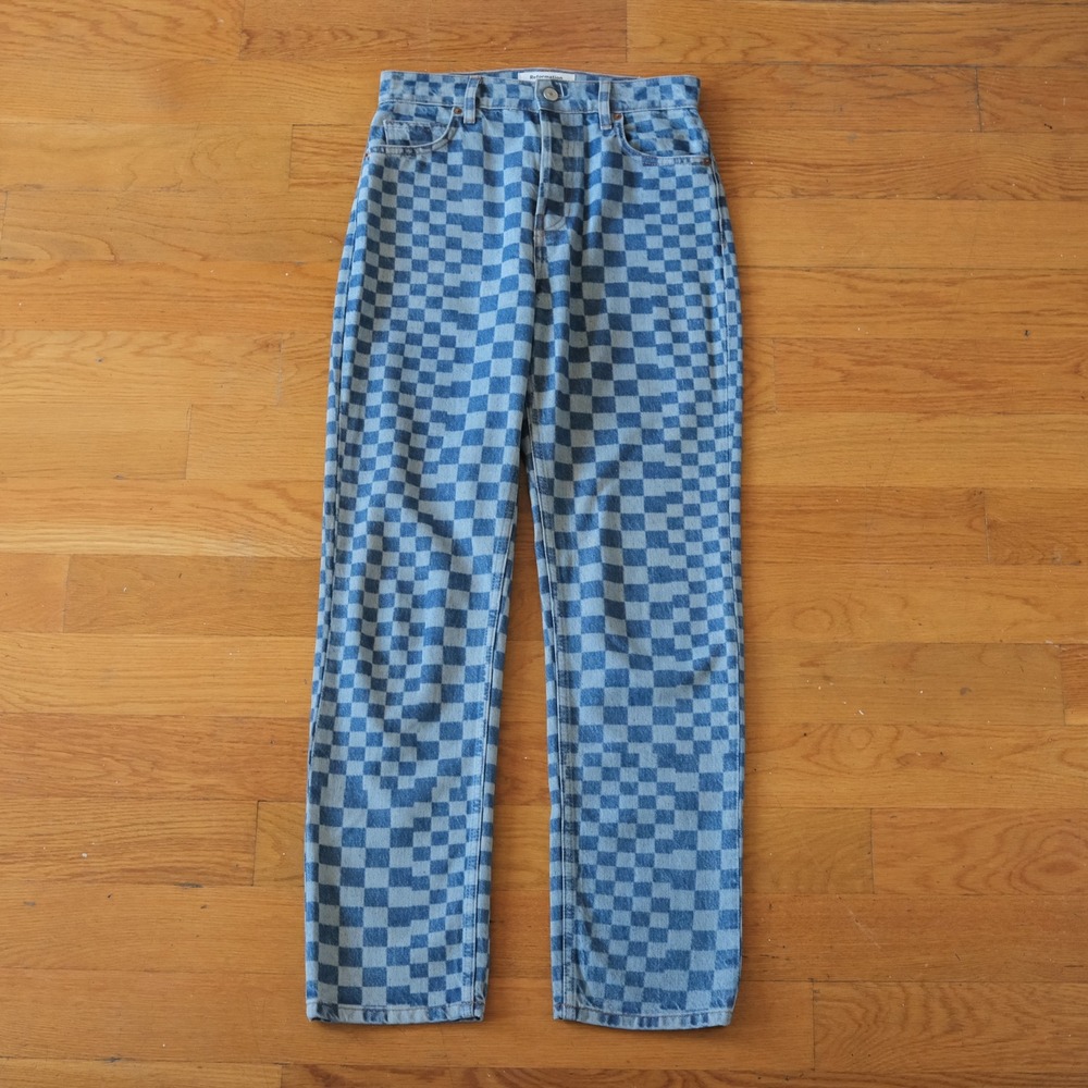 Reformation Cynthia Checkerboard Jeans Women Blue High Rise Straight 25 Retro